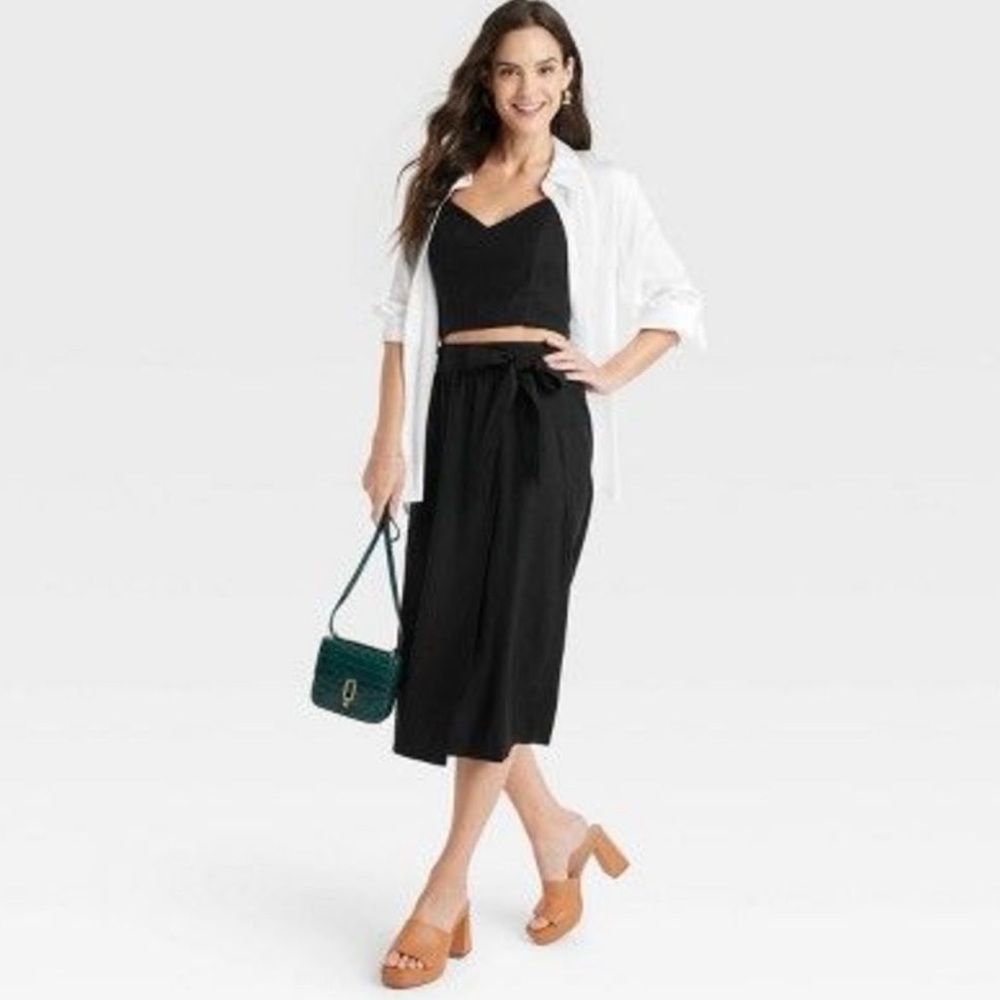 A New Day Linen Black Crop Top & Midi Skirt